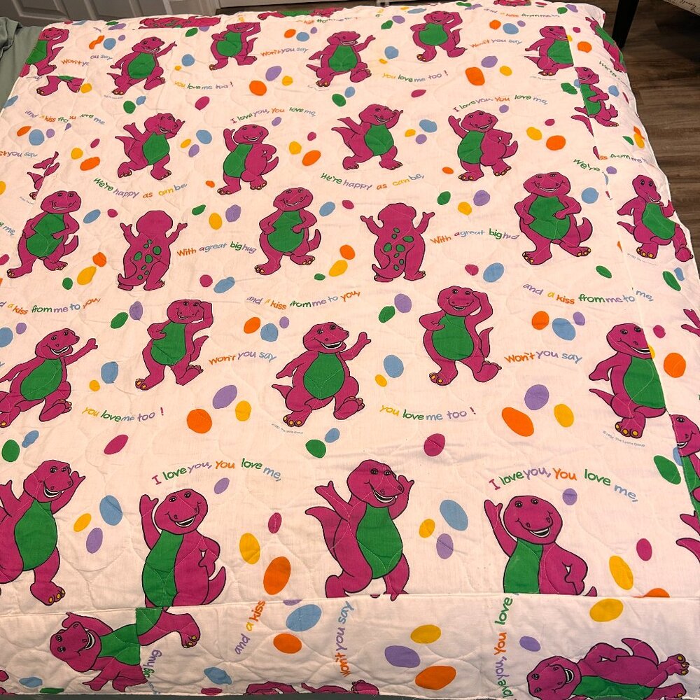 Vintage Barney Comforter Hand Made Toddler Bedding